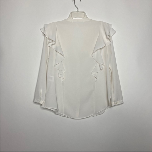 Veronica Beard Ruffle Shoulder Top Button Down 6 White - Picture 3 of 12